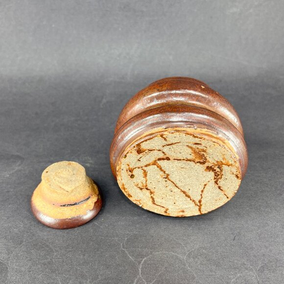 Bee Hive Handcrafted Stoneware Pottery Brown Glazed Honey Jar Pot Lid Folk Art - Picture 7 of 15